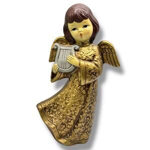 Retro Mod 60s 70s Christmas choir Angel figurine - gold chalk ware